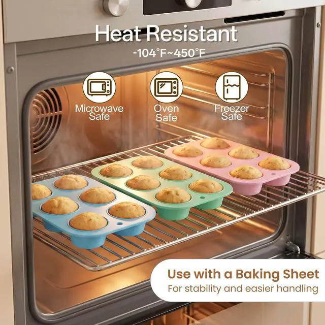 Alt view image 6 of 7 - 2 Pack Silicone Muffin Pan for Baking, Regular Size Nonstick Cupcake Pan, 6-Cup Silicone Muffin Tin BPA Free Dishwasher Safe, Great for Muffin Cupcake Brownie Egg Tart