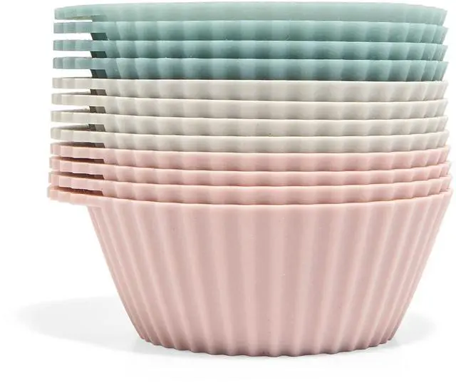 Main image of Reusable Silicone Baking Cups Silicone Muffin Liners for Cupcakes, BPA Free, 12 Pack, Regular, Pink Gray Blue