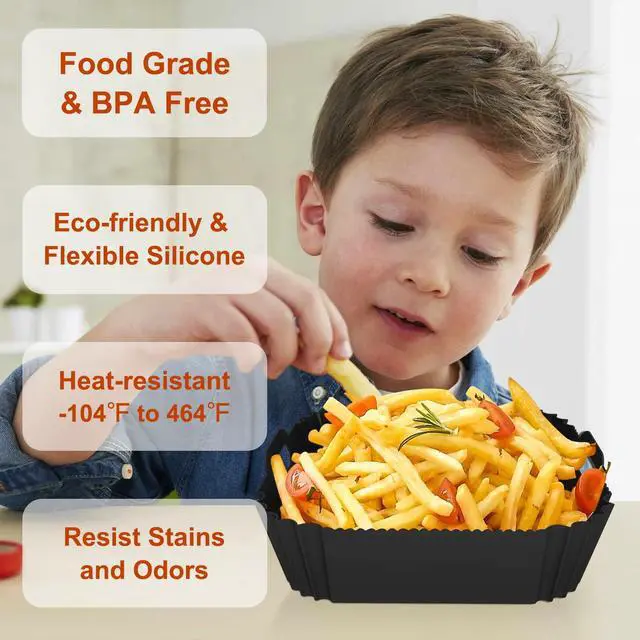 Alt view image 4 of 7 - 2 Pack Silicone Air Fryer Liners Reusable, 7.1 Inch Airfryer Liner 4-7 QT Square Air Fryer Liners Silicone Pot Oven Liner Baking Tray, AirFryer Basket Mat Bowl Accessories