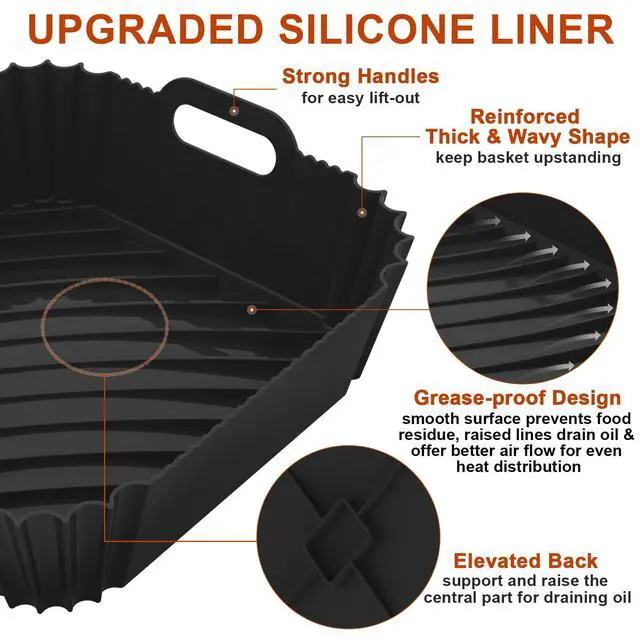 Alt view image 3 of 7 - 2 Pack Silicone Air Fryer Liners Reusable, 7.1 Inch Airfryer Liner 4-7 QT Square Air Fryer Liners Silicone Pot Oven Liner Baking Tray, AirFryer Basket Mat Bowl Accessories