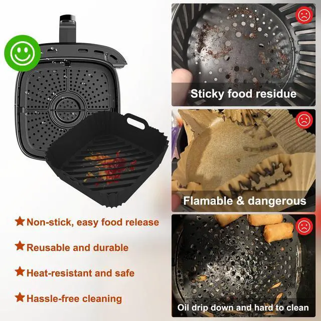 Alt view image 6 of 7 - 2 Pack Silicone Air Fryer Liners Reusable, 7.1 Inch Airfryer Liner 4-7 QT Square Air Fryer Liners Silicone Pot Oven Liner Baking Tray, AirFryer Basket Mat Bowl Accessories