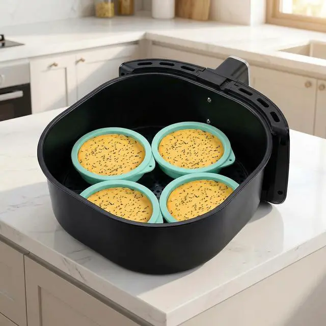 Alt view image 2 of 7 - 4Pcs Air Fryer Egg Molds - Silicone Egg Bites Molds 4 Inch, Non-Stick Air Fryer Accessories, Reusable Round Baking Mold for Muffin Cake Egg Tart Microwave Oven Dishwasher Safe