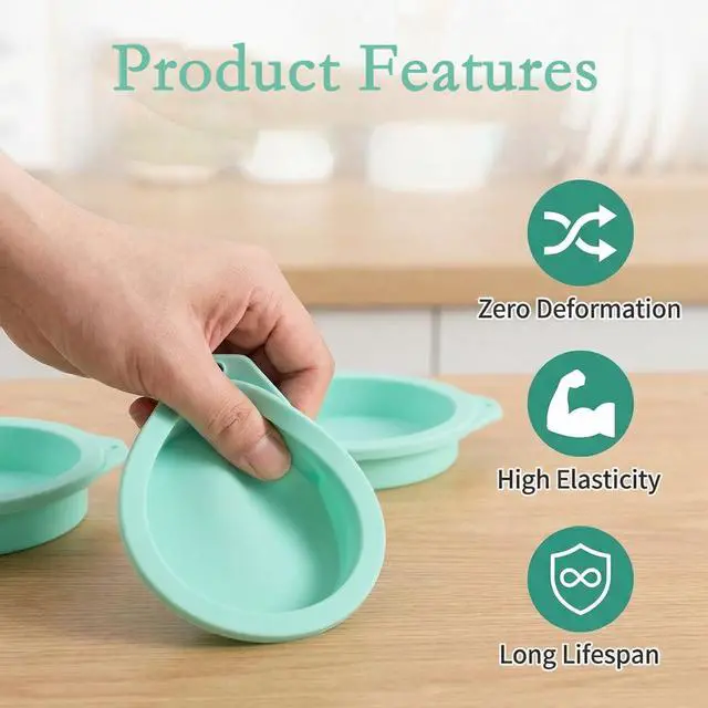 Alt view image 4 of 7 - 4Pcs Air Fryer Egg Molds - Silicone Egg Bites Molds 4 Inch, Non-Stick Air Fryer Accessories, Reusable Round Baking Mold for Muffin Cake Egg Tart Microwave Oven Dishwasher Safe