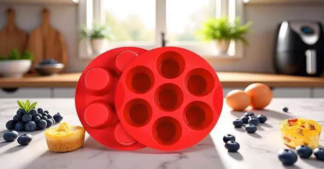Alt view image 3 of 6 - Silicone Muffin Pans for Baking, 7 Cups Air Freyer Cupcake Pan, Nonstick Silicone Muffin molds for for Baking Egg Bite, Muffins, Tart, Cupcake and Quiche, 2 Packs (7 cups)