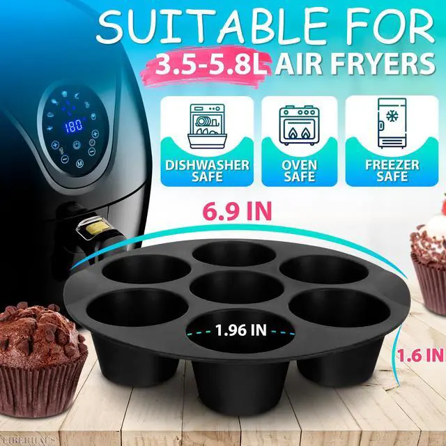 Alt view image 2 of 7 - Air Fryer Muffin Pan, 7 Cups, 6.9" Round, Nonstick Silicone