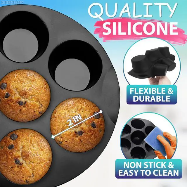 Alt view image 3 of 7 - Air Fryer Muffin Pan, 7 Cups, 6.9" Round, Nonstick Silicone