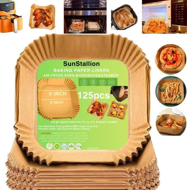 Main image of Air Fryer paper liners, nonstick Parchment disposable paper liners, 9inch Large Square 125pcs pack for baking in Oven Air Fryer Steamer & Microwave, fits 5-8Qt Cosori Ninja models Oil &Water proof