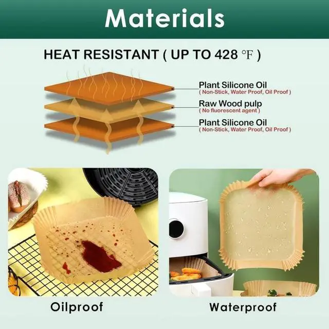 Alt view image 3 of 5 - Air Fryer paper liners, nonstick Parchment disposable paper liners, 9inch Large Square 125pcs pack for baking in Oven Air Fryer Steamer & Microwave, fits 5-8Qt Cosori Ninja models Oil &Water proof