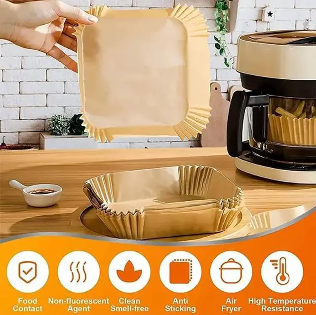 Alt view image 5 of 5 - Air Fryer paper liners, nonstick Parchment disposable paper liners, 9inch Large Square 125pcs pack for baking in Oven Air Fryer Steamer & Microwave, fits 5-8Qt Cosori Ninja models Oil &Water proof