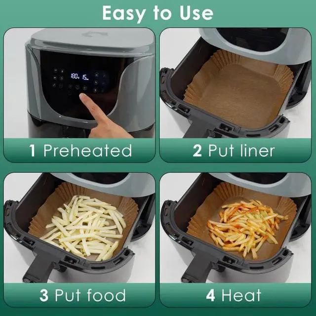 Alt view image 4 of 5 - Air Fryer paper liners, nonstick Parchment disposable paper liners, 9inch Large Square 125pcs pack for baking in Oven Air Fryer Steamer & Microwave, fits 5-8Qt Cosori Ninja models Oil &Water proof