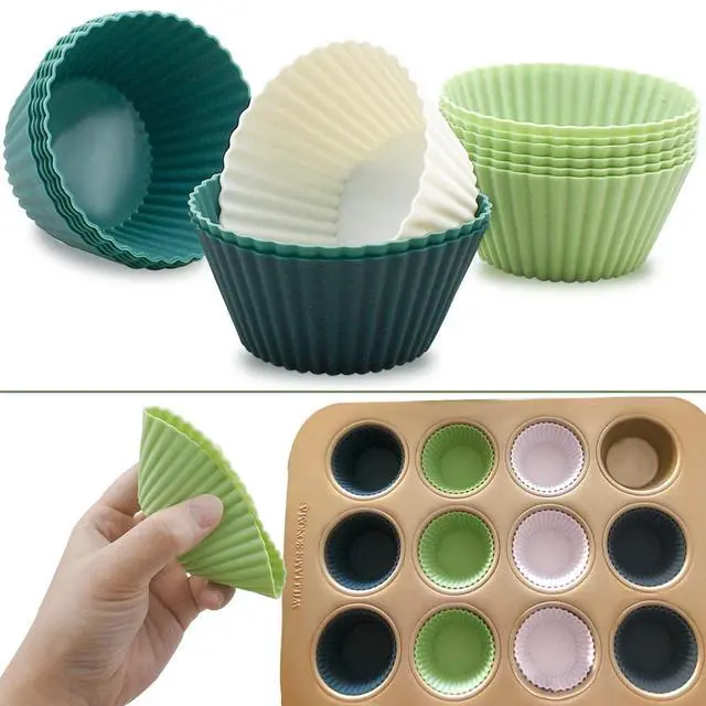 Alt view image 5 of 7 - 24 Pack Silicone Baking Cups Reusable Muffin Liners Non-Stick Cup Cake Molds Set Cupcake Silicone Liner Standard Size Silicone Cupcake Holder Silicon Cups for Baking Bpa Free (4 Colors)