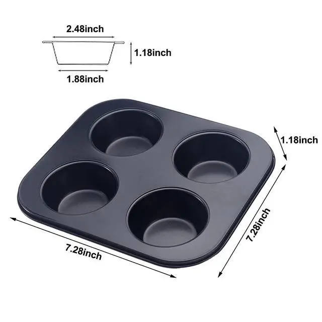Alt view image 2 of 4 - 4-Hole Muffin Pan, Bakeware Non-stick Cupcake Baking Pan Mini Pie Pans, Heavy Duty Carbon Steel Muffin Tray Standard Baking Mold Pan for Oven Baking