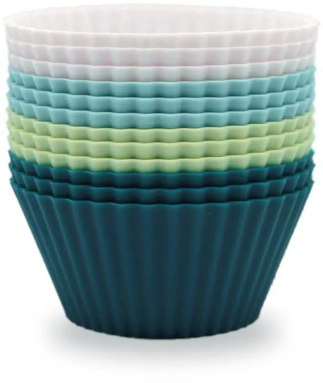 Main image of Silicone Baking Muffin Cups 12 Pack, Reusable Cupcake Liners Cake Molds, BPA Free, Dishwasher Safe(White, Green, Navy, Dusty Blue)