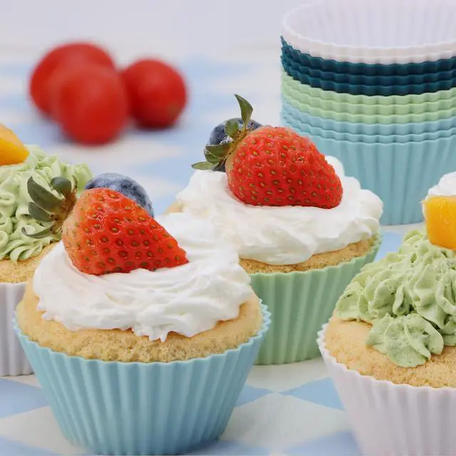 Alt view image 3 of 7 - Silicone Baking Muffin Cups 12 Pack, Reusable Cupcake Liners Cake Molds, BPA Free, Dishwasher Safe(White, Green, Navy, Dusty Blue)