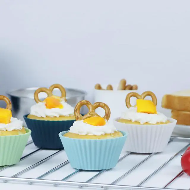 Alt view image 5 of 7 - Silicone Baking Muffin Cups 12 Pack, Reusable Cupcake Liners Cake Molds, BPA Free, Dishwasher Safe(White, Green, Navy, Dusty Blue)