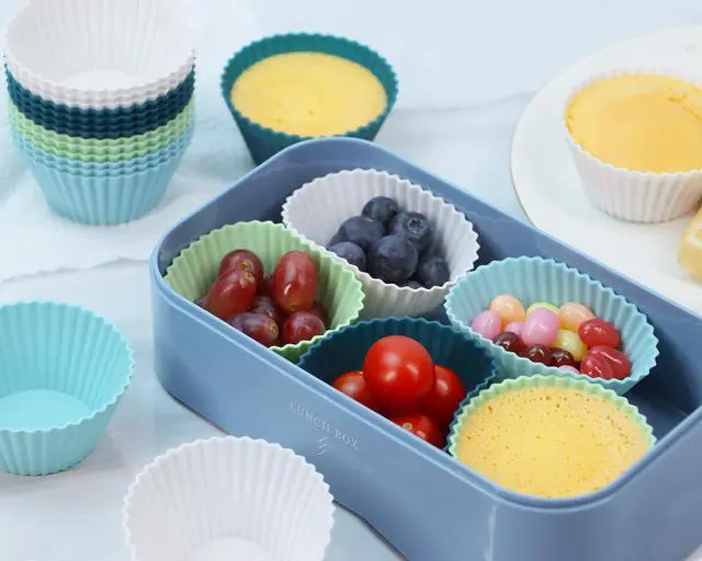 Alt view image 6 of 7 - Silicone Baking Muffin Cups 12 Pack, Reusable Cupcake Liners Cake Molds, BPA Free, Dishwasher Safe(White, Green, Navy, Dusty Blue)