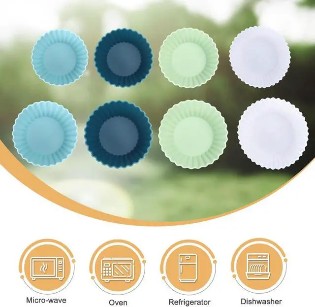 Alt view image 4 of 7 - Silicone Baking Muffin Cups 12 Pack, Reusable Cupcake Liners Cake Molds, BPA Free, Dishwasher Safe(White, Green, Navy, Dusty Blue)