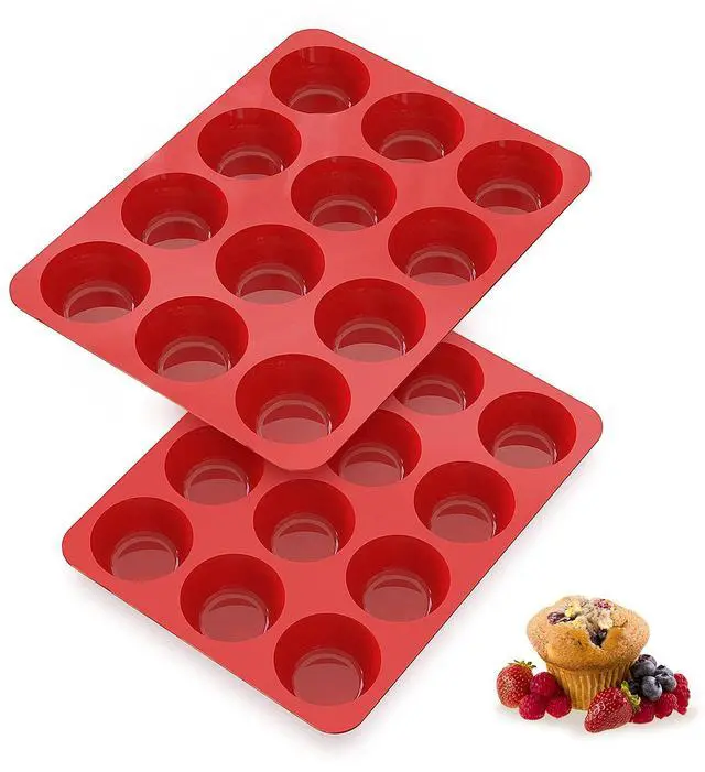 Main image of Silicone Muffin Pans Nonstick 12 Cup(2 Pack) - 2.5 inch Silicone Cupcake Pan - Silicone Baking Molds for Homemade Muffins, Cupcakes and Egg Bites - 12 Cup Muffin Tin