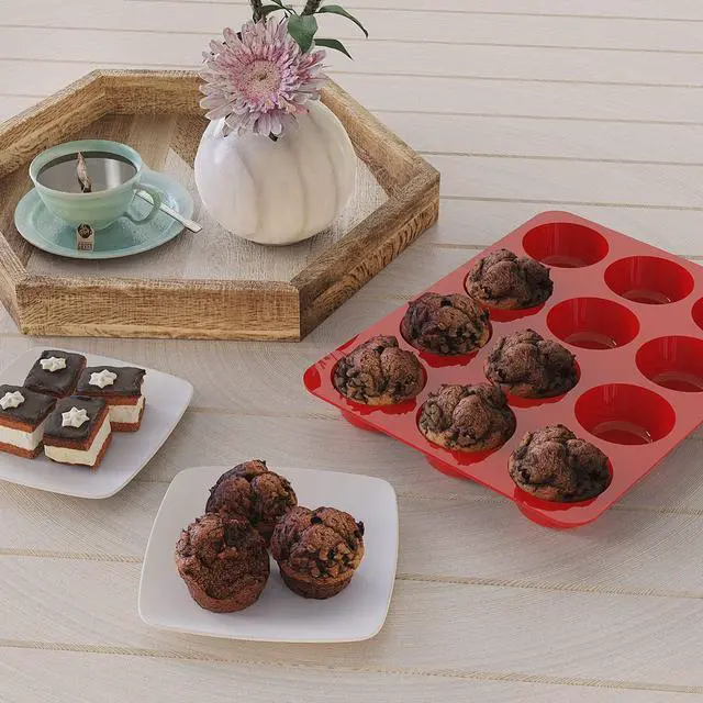 Alt view image 2 of 7 - Silicone Muffin Pans Nonstick 12 Cup(2 Pack) - 2.5 inch Silicone Cupcake Pan - Silicone Baking Molds for Homemade Muffins, Cupcakes and Egg Bites - 12 Cup Muffin Tin