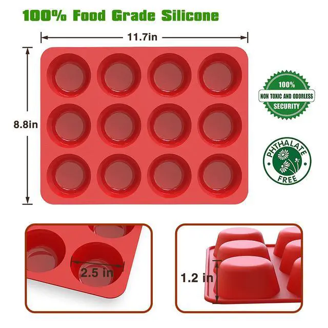 Alt view image 3 of 7 - Silicone Muffin Pans Nonstick 12 Cup(2 Pack) - 2.5 inch Silicone Cupcake Pan - Silicone Baking Molds for Homemade Muffins, Cupcakes and Egg Bites - 12 Cup Muffin Tin