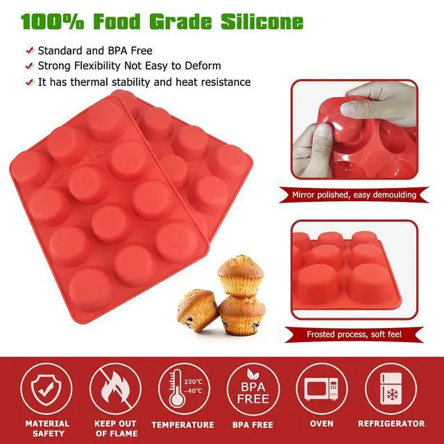 Alt view image 5 of 7 - Silicone Muffin Pans Nonstick 12 Cup(2 Pack) - 2.5 inch Silicone Cupcake Pan - Silicone Baking Molds for Homemade Muffins, Cupcakes and Egg Bites - 12 Cup Muffin Tin