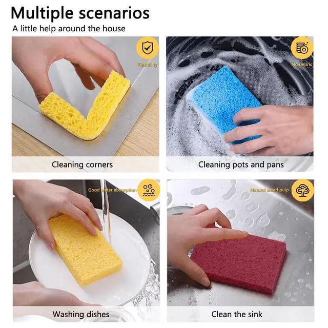 Alt view image 5 of 7 - Kaufibre Heavy Duty Cellulose Kitchen Sponges - Scratch-Free Super Absorbent for Dishes, Cast Iron Pans & Cookware, Reusable Multi-Surface Easy Rinse 3-Pack
