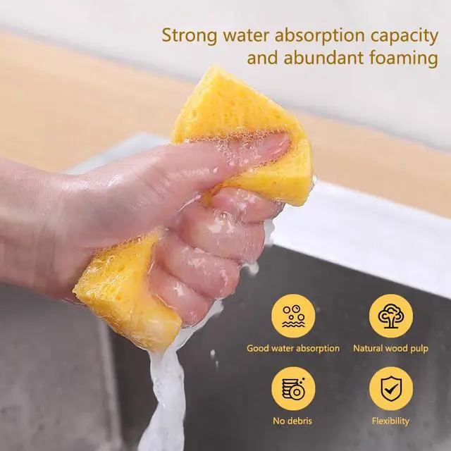 Alt view image 4 of 7 - Kaufibre Heavy Duty Cellulose Kitchen Sponges - Scratch-Free Super Absorbent for Dishes, Cast Iron Pans & Cookware, Reusable Multi-Surface Easy Rinse 3-Pack
