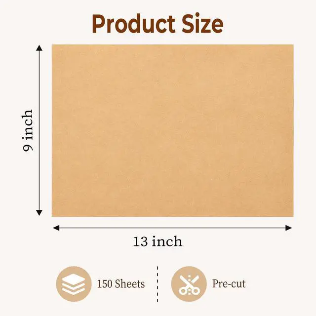 Alt view image 2 of 7 - Parchment Paper Sheets 9x13 Inch, 150Pcs Pre-Cut Baking Paper, Non-Stick Unbleached Liners, Perfect for Oven, Grilling, Steaming, and All Types of Baking