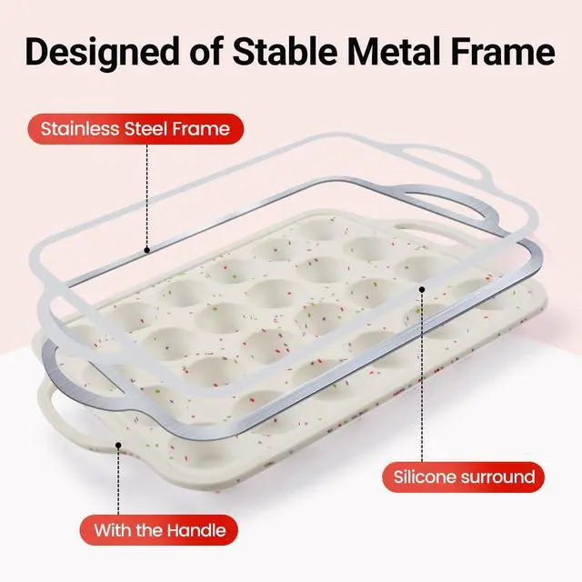 Alt view image 2 of 7 - Mini Cupcake Pans, Metal Reinforced Frame Silicone Mini Muffin Pan Nonstick 24 Cups Easy to Handle for Baking Muffins, Cupcakes, Egg Bites 1 Pack