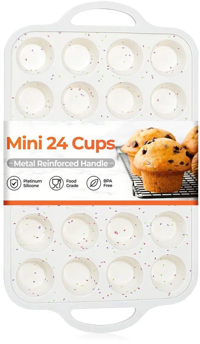 Main image of Mini Cupcake Pans, Metal Reinforced Frame Silicone Mini Muffin Pan Nonstick 24 Cups Easy to Handle for Baking Muffins, Cupcakes, Egg Bites 1 Pack