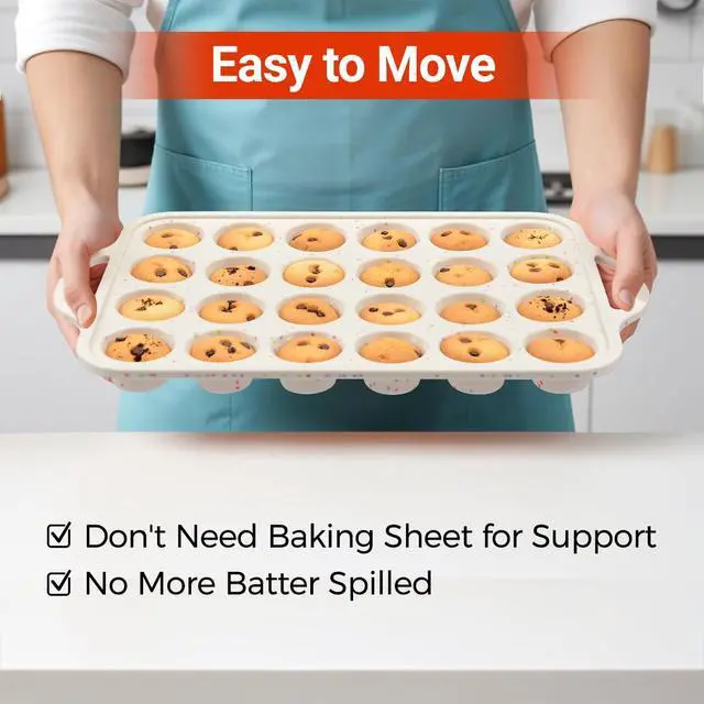 Alt view image 3 of 7 - Mini Cupcake Pans, Metal Reinforced Frame Silicone Mini Muffin Pan Nonstick 24 Cups Easy to Handle for Baking Muffins, Cupcakes, Egg Bites 1 Pack