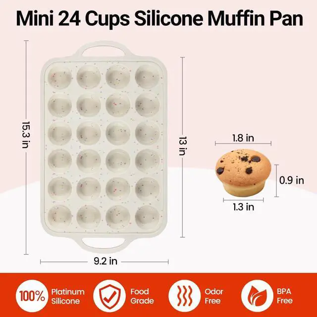 Alt view image 4 of 7 - Mini Cupcake Pans, Metal Reinforced Frame Silicone Mini Muffin Pan Nonstick 24 Cups Easy to Handle for Baking Muffins, Cupcakes, Egg Bites 1 Pack
