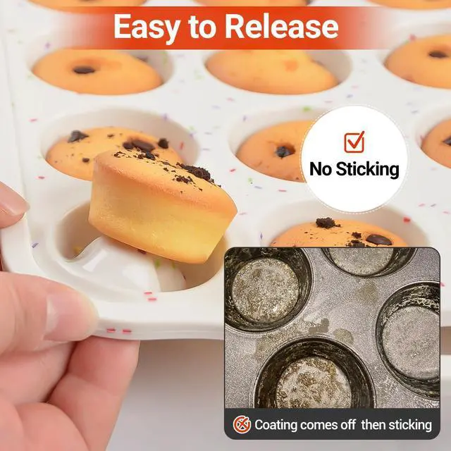 Alt view image 5 of 7 - Mini Cupcake Pans, Metal Reinforced Frame Silicone Mini Muffin Pan Nonstick 24 Cups Easy to Handle for Baking Muffins, Cupcakes, Egg Bites 1 Pack