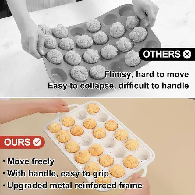 Alt view image 6 of 7 - Mini Cupcake Pans, Metal Reinforced Frame Silicone Mini Muffin Pan Nonstick 24 Cups Easy to Handle for Baking Muffins, Cupcakes, Egg Bites 1 Pack
