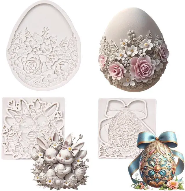 Main image of (Three-piece) Floral Easter Egg, Rabbit, Bowknot Fresh Flower Easter Egg, DIY Silicone Mold, Cake Chocolate Mold Wedding Cakeoration Tool Marshmallow Cake Mold