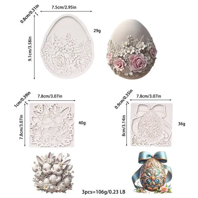 Alt view image 2 of 7 - (Three-piece) Floral Easter Egg, Rabbit, Bowknot Fresh Flower Easter Egg, DIY Silicone Mold, Cake Chocolate Mold Wedding Cakeoration Tool Marshmallow Cake Mold