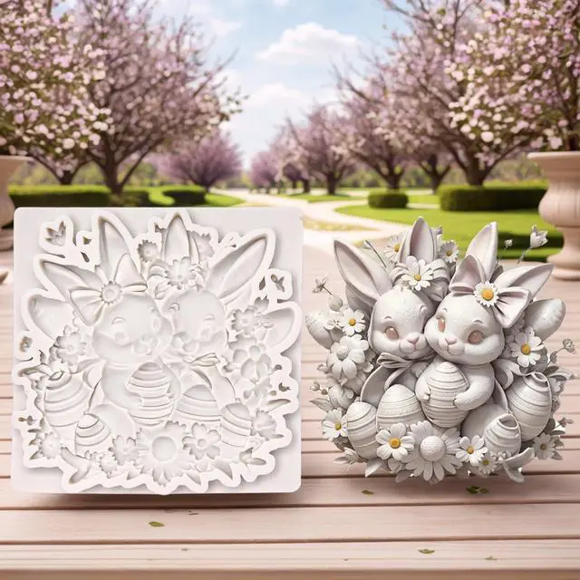 Alt view image 4 of 7 - (Three-piece) Floral Easter Egg, Rabbit, Bowknot Fresh Flower Easter Egg, DIY Silicone Mold, Cake Chocolate Mold Wedding Cakeoration Tool Marshmallow Cake Mold