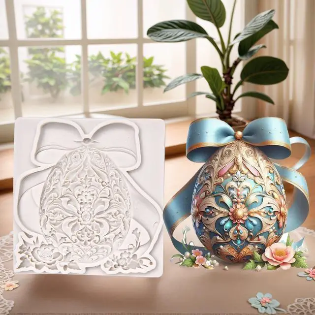 Alt view image 5 of 7 - (Three-piece) Floral Easter Egg, Rabbit, Bowknot Fresh Flower Easter Egg, DIY Silicone Mold, Cake Chocolate Mold Wedding Cakeoration Tool Marshmallow Cake Mold