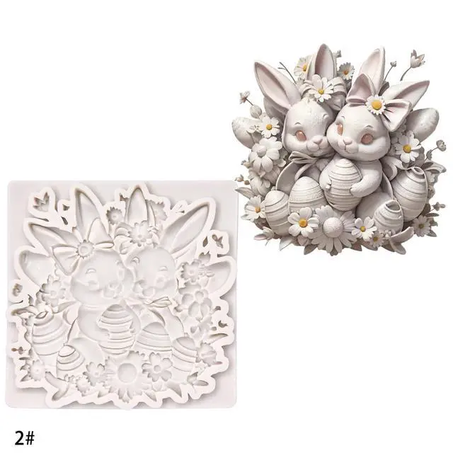 Alt view image 7 of 7 - (Three-piece) Floral Easter Egg, Rabbit, Bowknot Fresh Flower Easter Egg, DIY Silicone Mold, Cake Chocolate Mold Wedding Cakeoration Tool Marshmallow Cake Mold