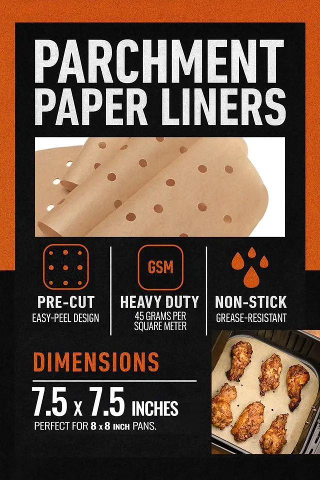 Alt view image 2 of 5 - Air Fryer Liners Compatible with Bella, Chefman, Cosori, Dash, Nuwave Brio, More | Natural Unbleached Airfryer Parchment Paper Sheets, Pre-Cut Heavy-Duty and Non Stick