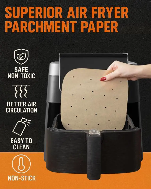 Alt view image 4 of 5 - Air Fryer Liners Compatible with Bella, Chefman, Cosori, Dash, Nuwave Brio, More | Natural Unbleached Airfryer Parchment Paper Sheets, Pre-Cut Heavy-Duty and Non Stick