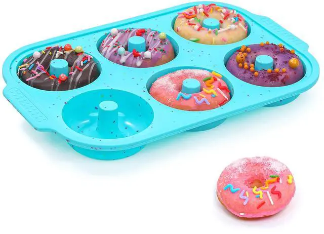 Main image of Silicone Donut Pan for Baking with Metal Reinforced Frame, Nonstick 3.25 inch Doughnut Baking Pans, 6 Cavity Donut Trays, Make Perfect Bagels and Cake Donuts (Aque)