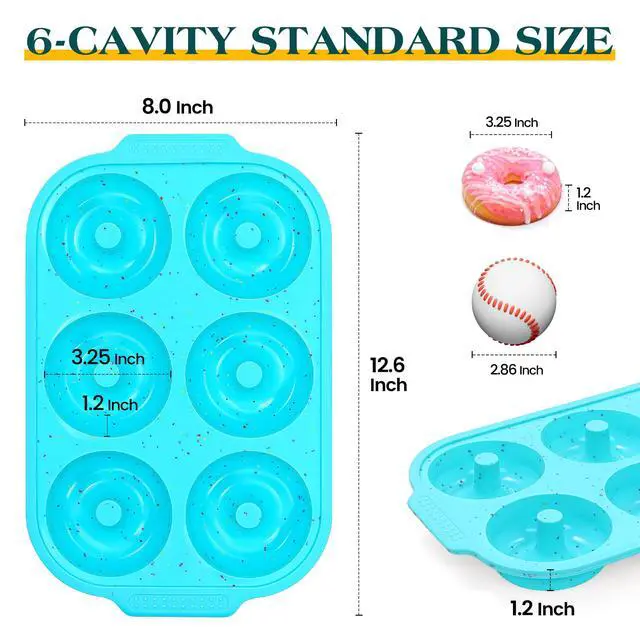 Alt view image 4 of 6 - Silicone Donut Pan for Baking with Metal Reinforced Frame, Nonstick 3.25 inch Doughnut Baking Pans, 6 Cavity Donut Trays, Make Perfect Bagels and Cake Donuts (Aque)