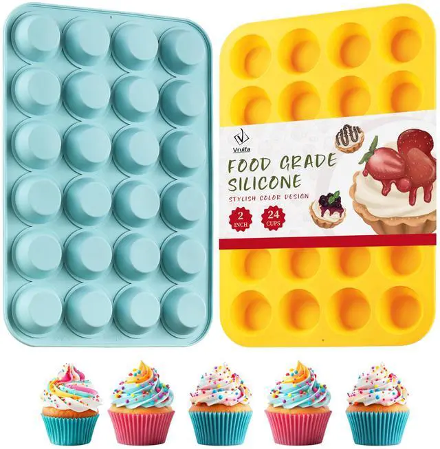 Main image of 2PCS Silicone Mini Muffin Pan, 24 Cups Nonstick Mini Cupcake Pan for Baking, BPA Free and Dishwasher Safe, Great for Making Muffin Cakes, Tart, Bread and Egg Bites