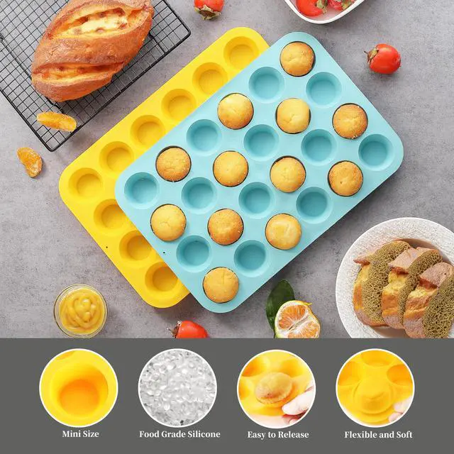 Alt view image 3 of 7 - 2PCS Silicone Mini Muffin Pan, 24 Cups Nonstick Mini Cupcake Pan for Baking, BPA Free and Dishwasher Safe, Great for Making Muffin Cakes, Tart, Bread and Egg Bites