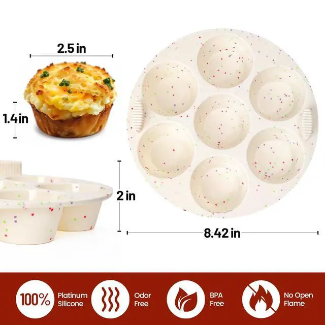 Alt view image 4 of 7 - Silicone Muffin Pan for Air Fryer Oven Instant Pot, Nonstick 7 Cups Easy To Handle for Baking Egg Bites Mold Muffin Tart Cupcake Mini Quiche 1 Pack Confetti