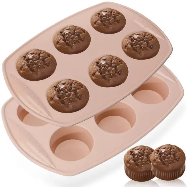 Main image of 6-Cavity Silicone Muffin Pan, Circular Shape Non-Stick Baking Mold for Cupcakes, Egg Tarts, Fruit Pies, Brownies, Oven & Dishwasher Safe (-104°F to +446°F), BPA-Free Flexible Bakeware - Nordic pink