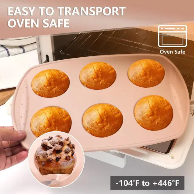 Alt view image 5 of 7 - 6-Cavity Silicone Muffin Pan, Circular Shape Non-Stick Baking Mold for Cupcakes, Egg Tarts, Fruit Pies, Brownies, Oven & Dishwasher Safe (-104°F to +446°F), BPA-Free Flexible Bakeware - Nordic pink