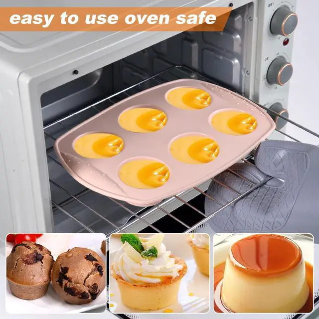 Alt view image 6 of 7 - 6-Cavity Silicone Muffin Pan, Circular Shape Non-Stick Baking Mold for Cupcakes, Egg Tarts, Fruit Pies, Brownies, Oven & Dishwasher Safe (-104°F to +446°F), BPA-Free Flexible Bakeware - Nordic pink