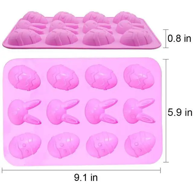 Alt view image 2 of 7 - 2 Pack Bunny & Egg Silicone Molds Easter Day Cake Pan Silicone Molds for Baking Cupcake Muffin Making Chocolate Candy Ice Cube Jello Jelly Soap Wax Crayon MeltPink and Purple